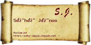 Sáhó János névjegykártya